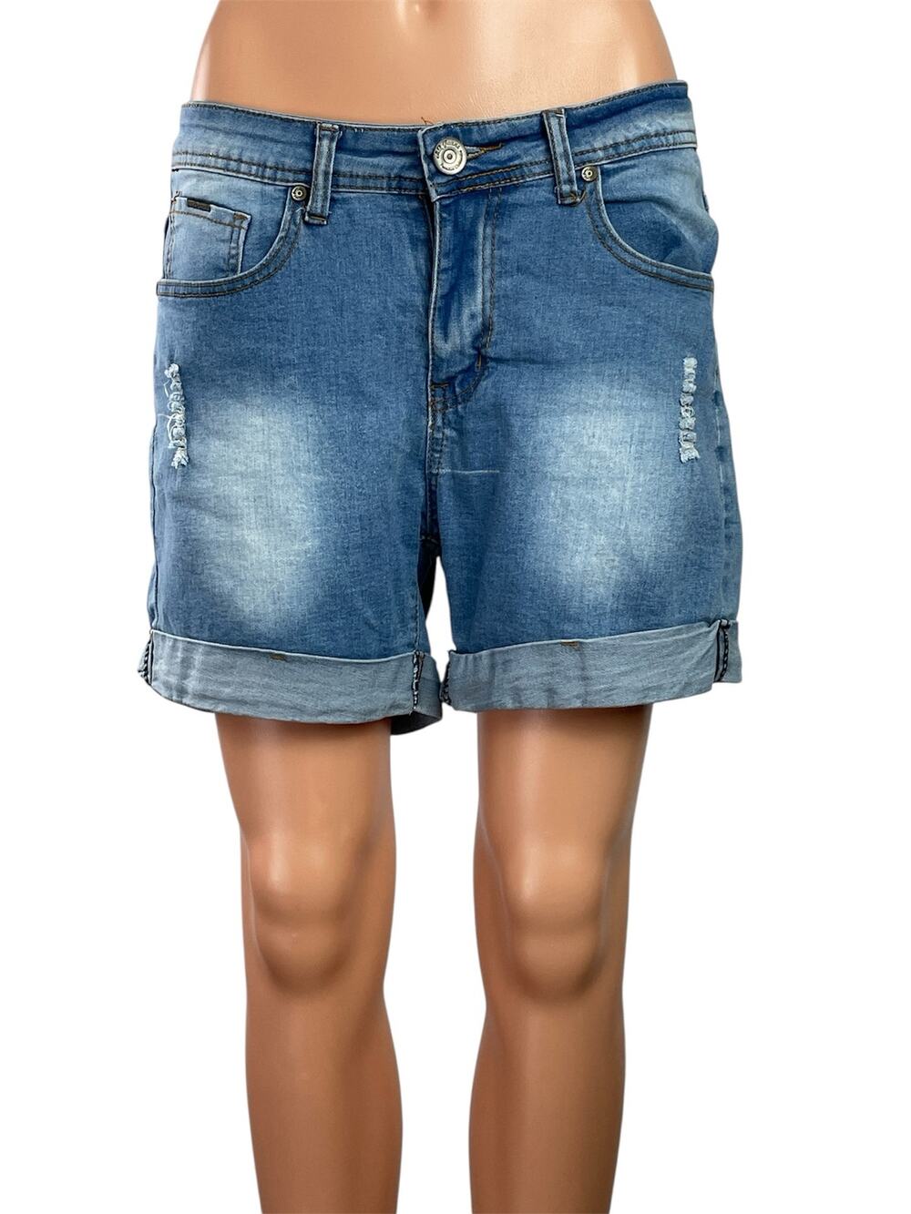AQ Jeans Blue Distressed High Rise Cuffed Hem Boyfriend Denim Jeans Shorts Sz 11